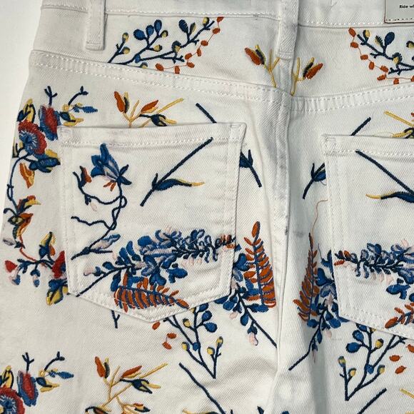 Maje Embroidered Floral Straight Leg Denim Jeans White Blue Size 36 Boho Retro - Picture 15 of 15